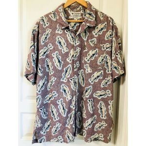 COLUMBIA FISH PRINT BUTTON DOWN SHIRT SZ L